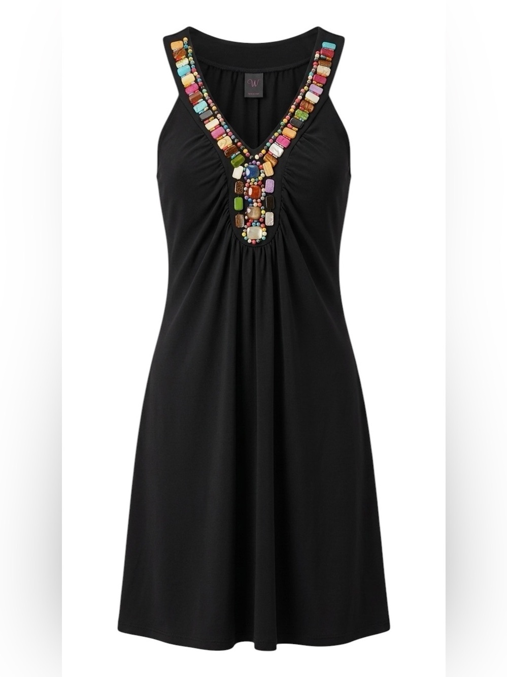 Wrapper Black Beaded V-Neck Mini Dress Sleeveless Size Small